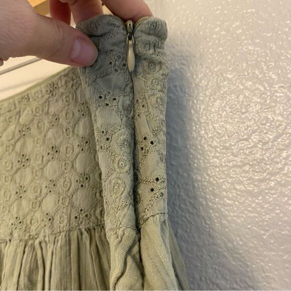 Fossil sage olive green lace eyelet bohemian cotton skirt- 6 Large - Picture 3 of 11